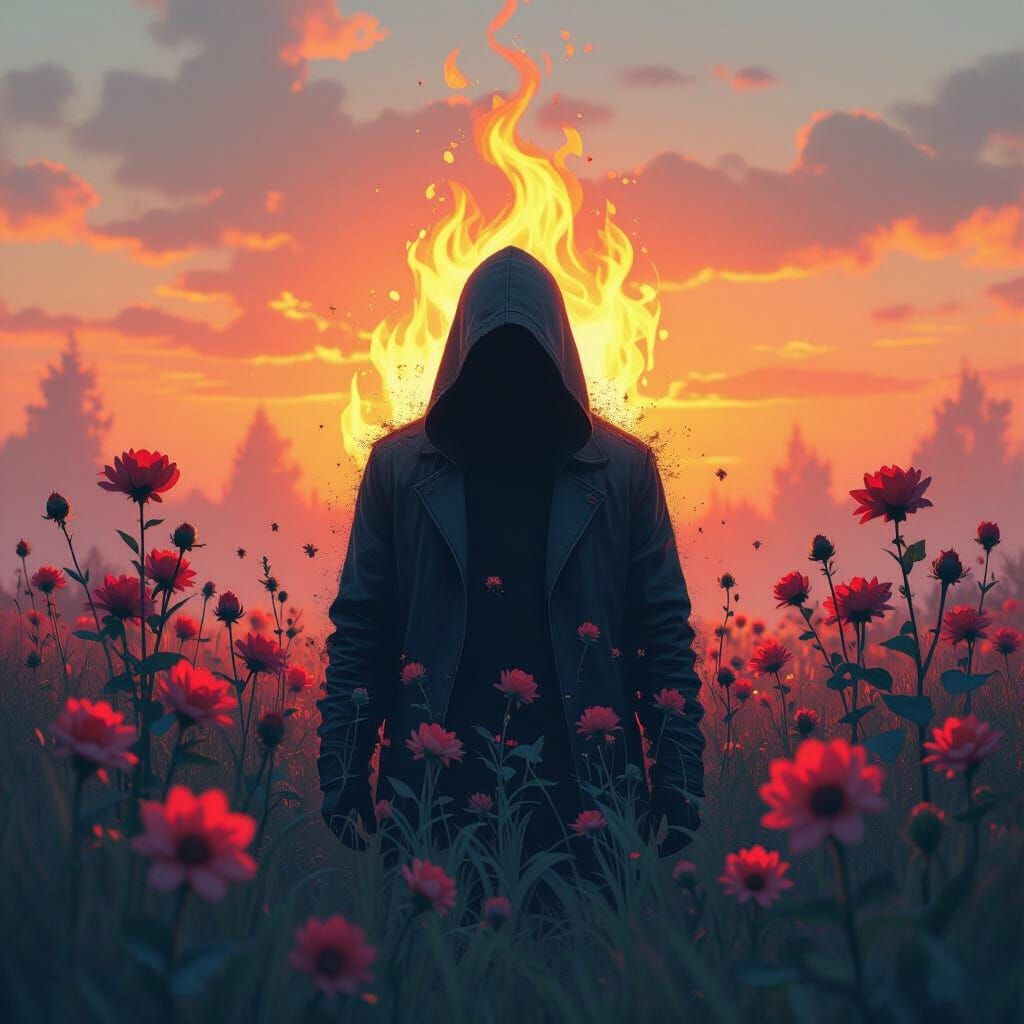 Figure Emerging from Shadows in Graffiti Art Style