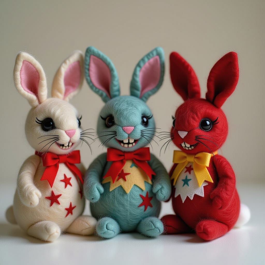 Eerie Felted Zombie Bunnies in Horror Photogravure