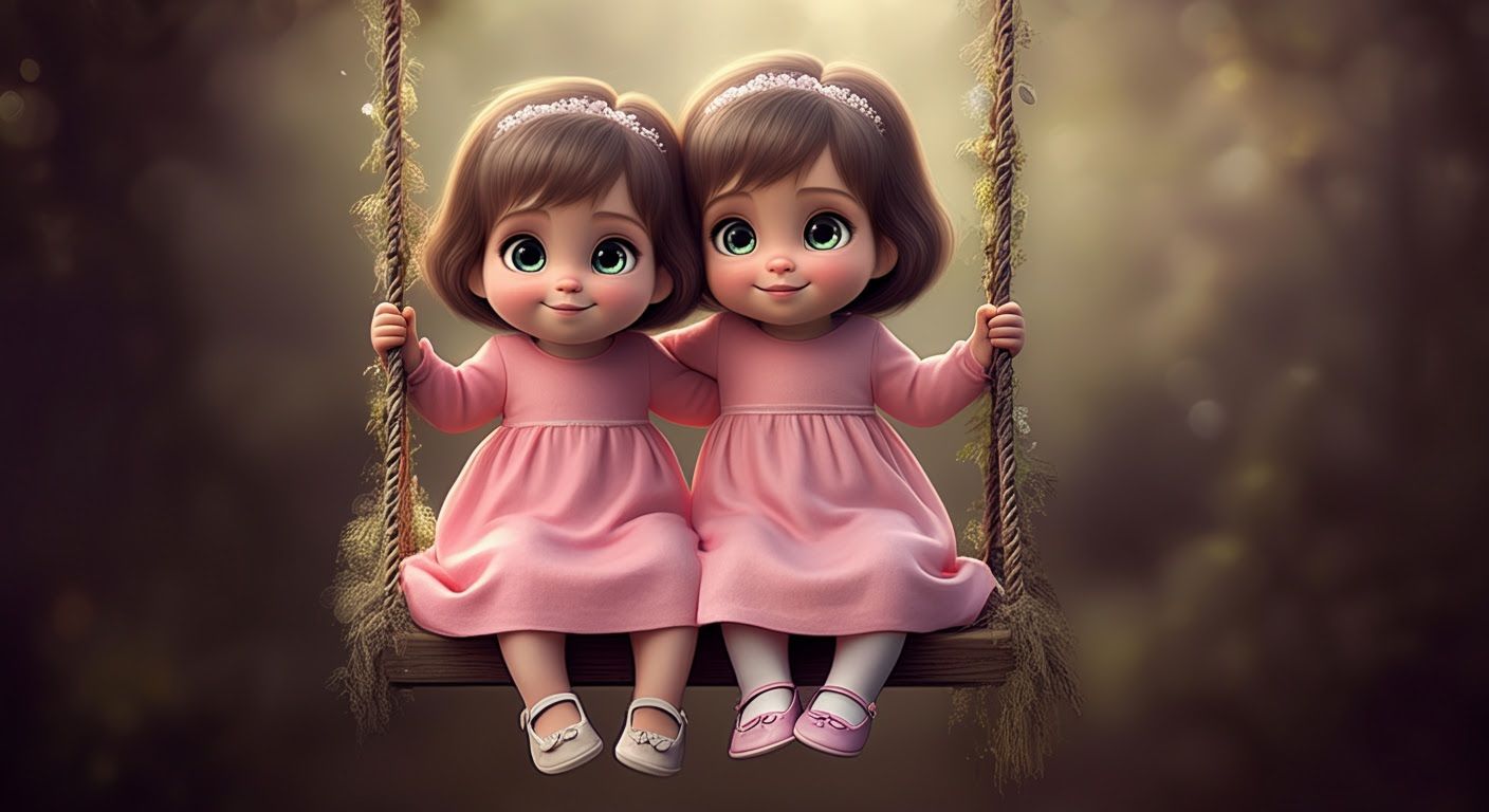 Two Adorable Princesses on a Swing in Pixar Style