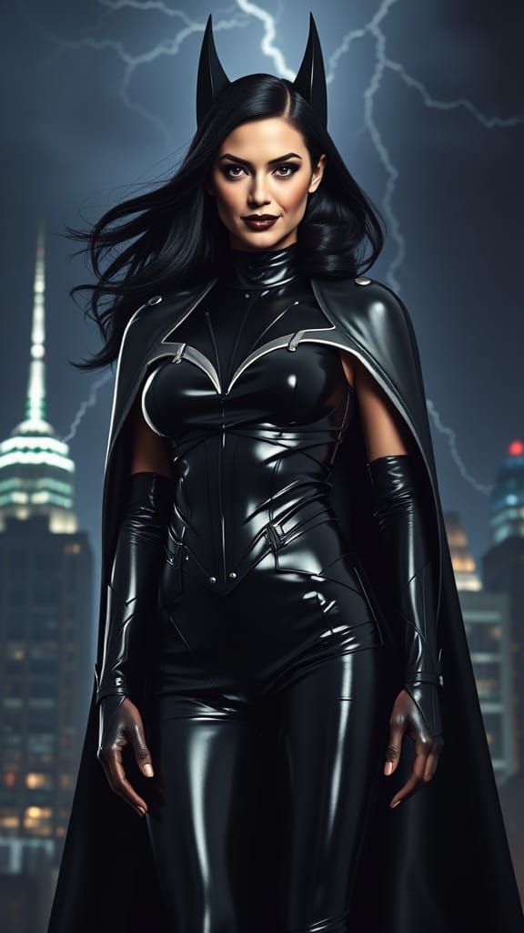 Dark Batwoman-Inspired Villainess in High-Gloss Black Latex ...
