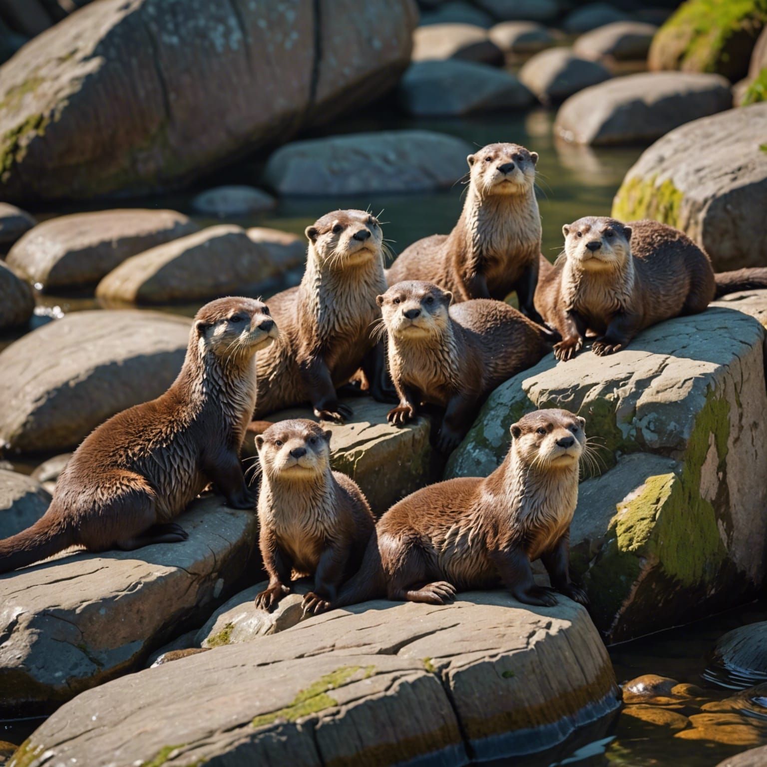 Otters Sunning on Rocks: 8k Professional Photo