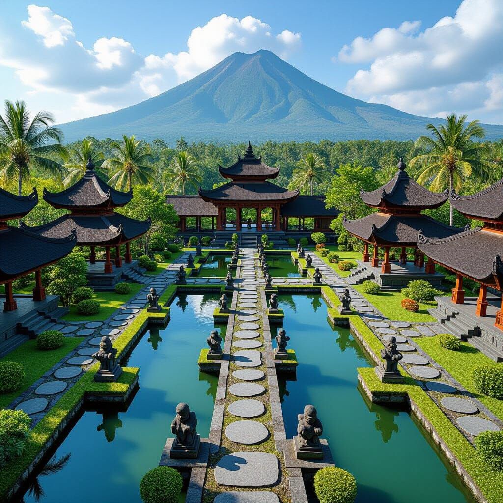 Tirta Gangga Water Palace: Aerial View in Futuristic Style