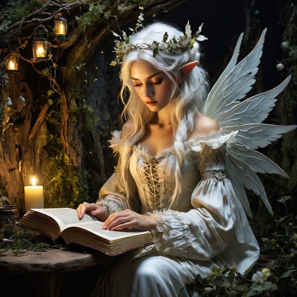 Fairy in Whimsical Candlelit Cottage