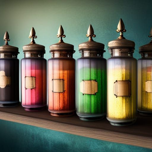 Vibrant High Fantasy Apothecary Potion Jars