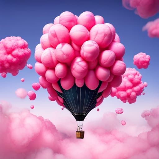 Bubble Hot Air Balloon in Pink Cotton Candy Clouds