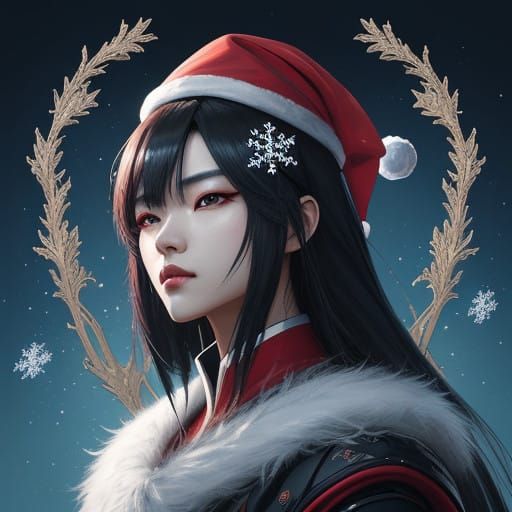 Charismatic K-Pop Star in Vibrant Santa Hat