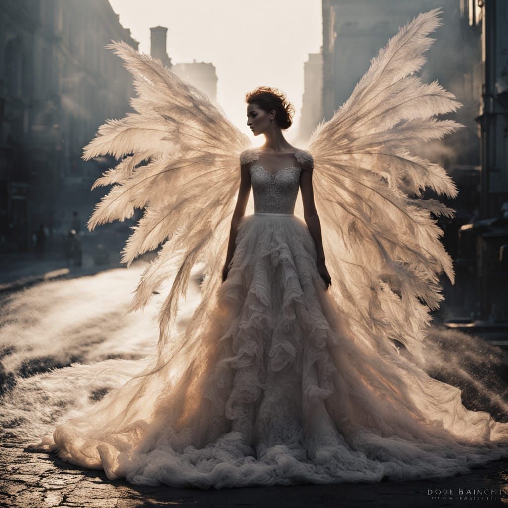 Dark Angel Bride Amidst Flaming Wings