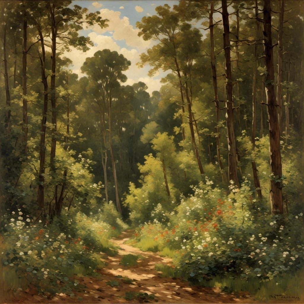 Lush Forest Scene in American Realism Style