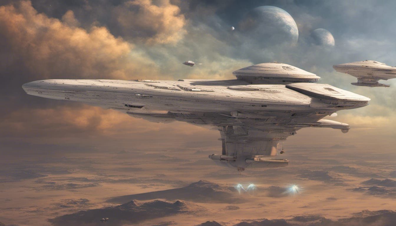 Futuristic Space Flagship Enterprise in Flight