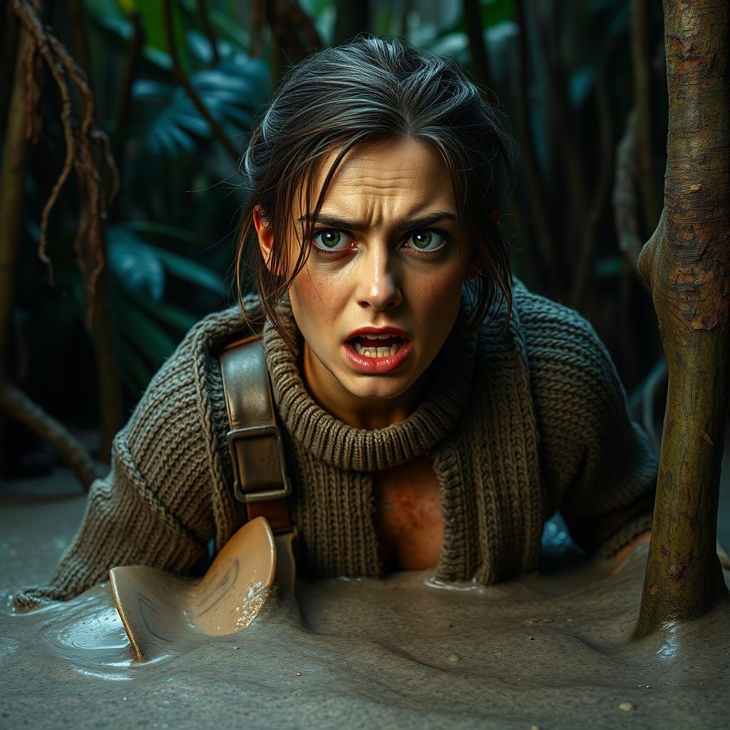 Damsel in Distress Struggles in Quicksand Jungle