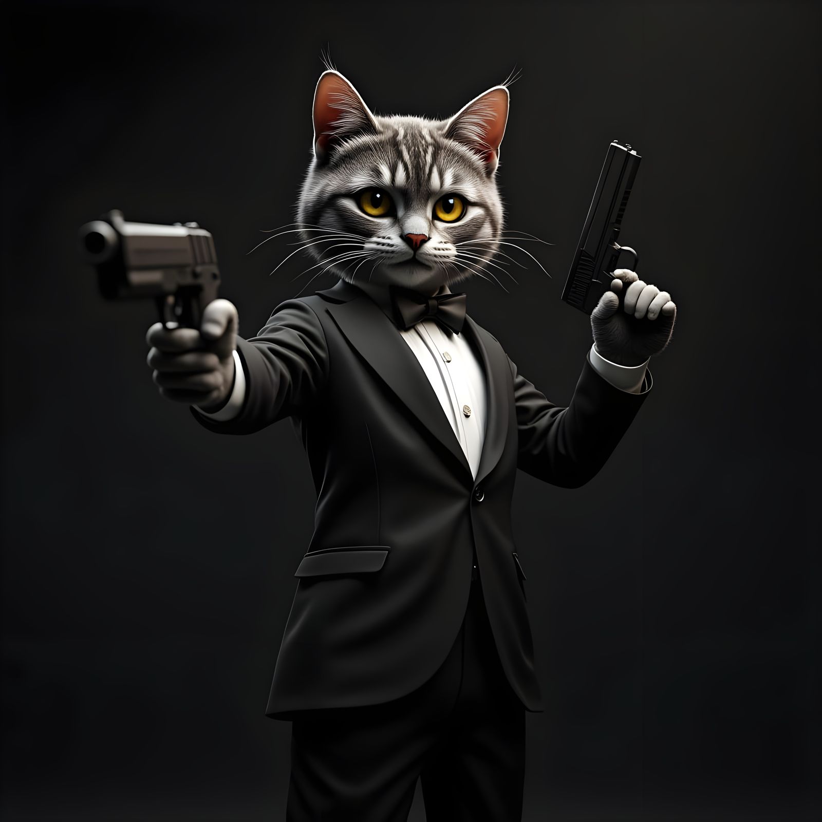 James Bond Cat: Spy in Tuxedo, 3D Render