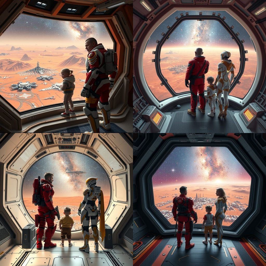 Space Odyssey: Futuristic Heroes Gaze at Mars