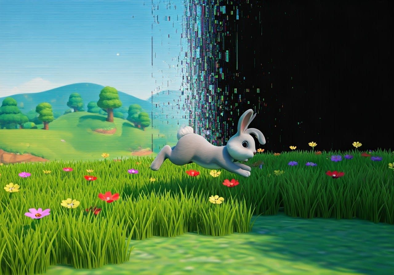 Glitched Wonderland in Vibrant Cartoon Style