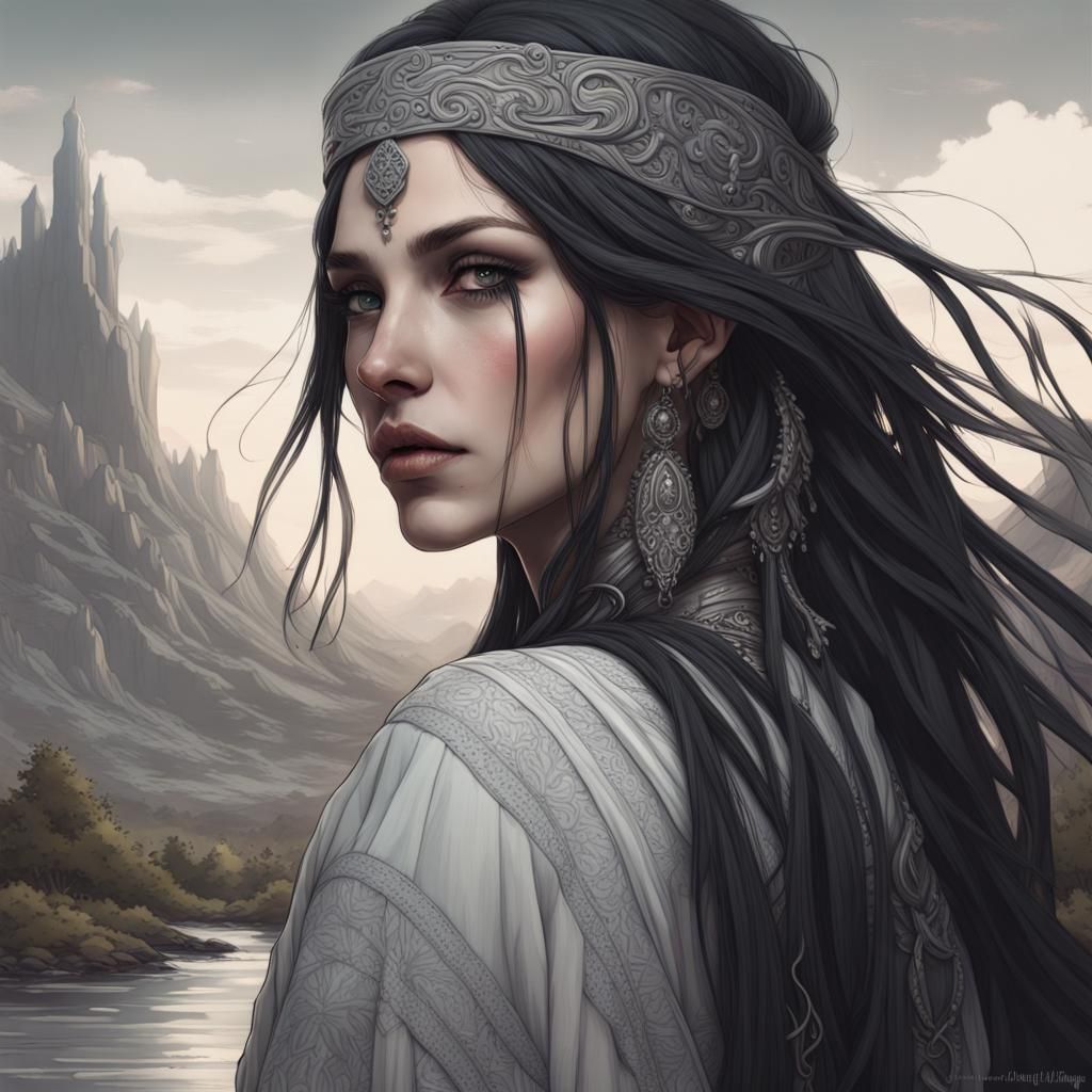 Changeling Woman in Dark Fantasy Landscape