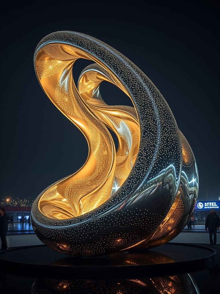 Glowing Biomorphic Sculpture in Pointillist Style