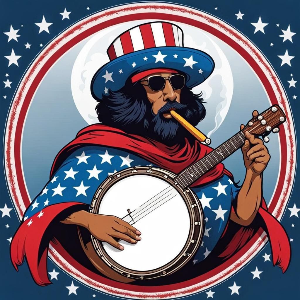 Banjo Smoking Blunt with Flag Cape and Wig