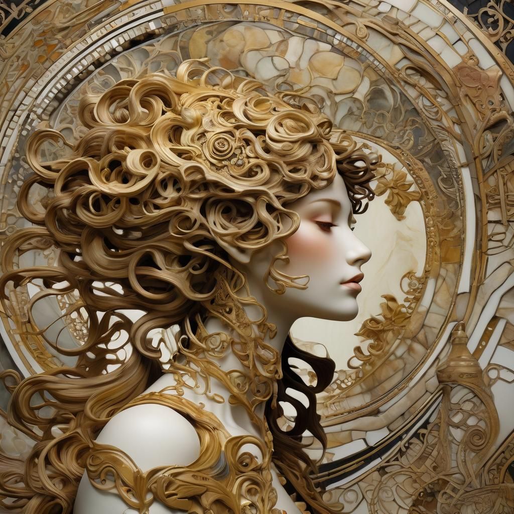 Art Nouveau Woman in Surreal Structure
