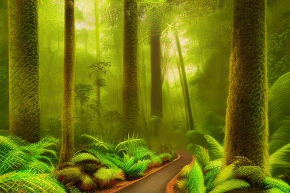 Photorealistic Rainforest Path in Pacific Northwest