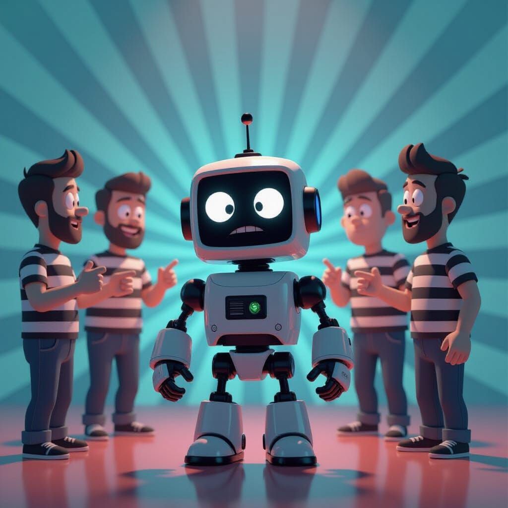 Toy Robot Humiliated: 3D Cartoon Digital Art