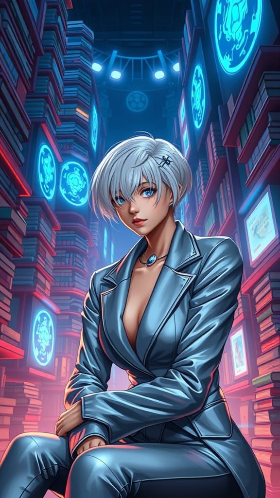 Futuristic Library Portrait in Digital Art Style