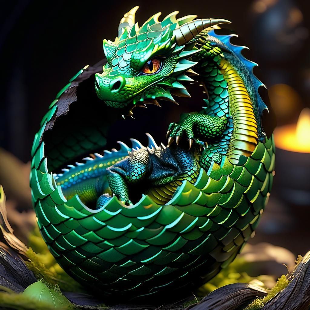 Newborn Dragon in Amniotic Fluid: Digital Art