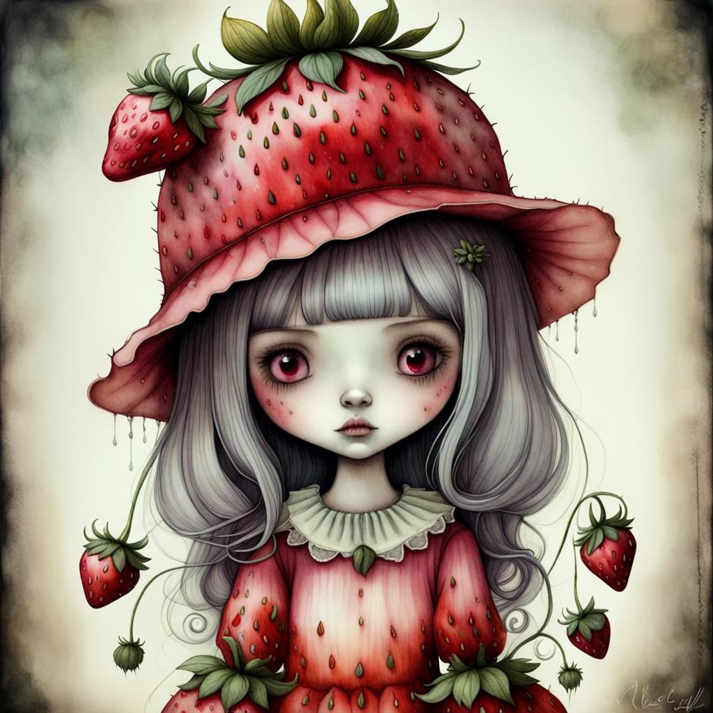 Strawberry Hat in Surrealist Style with Alcohol Ink