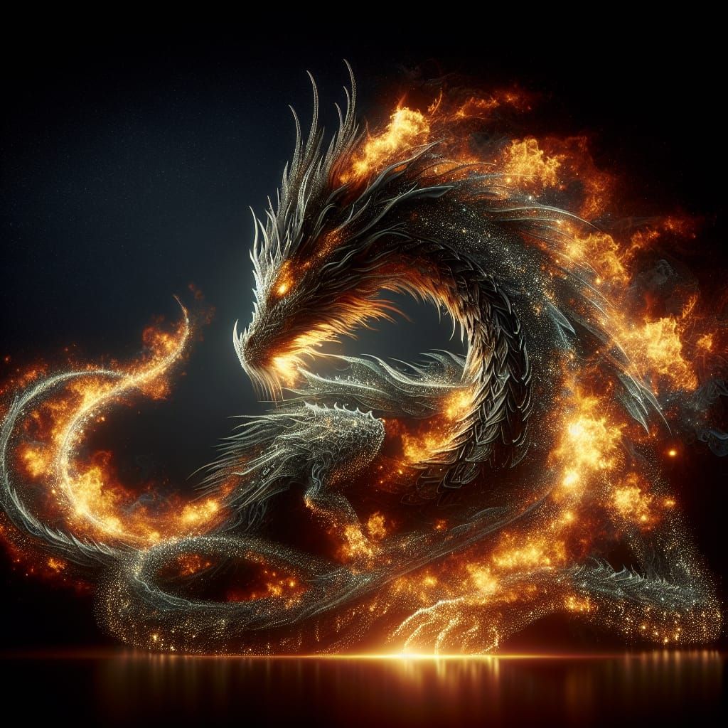 Surreal Dragon in Blazing Fire: Epic Double Exposure Art