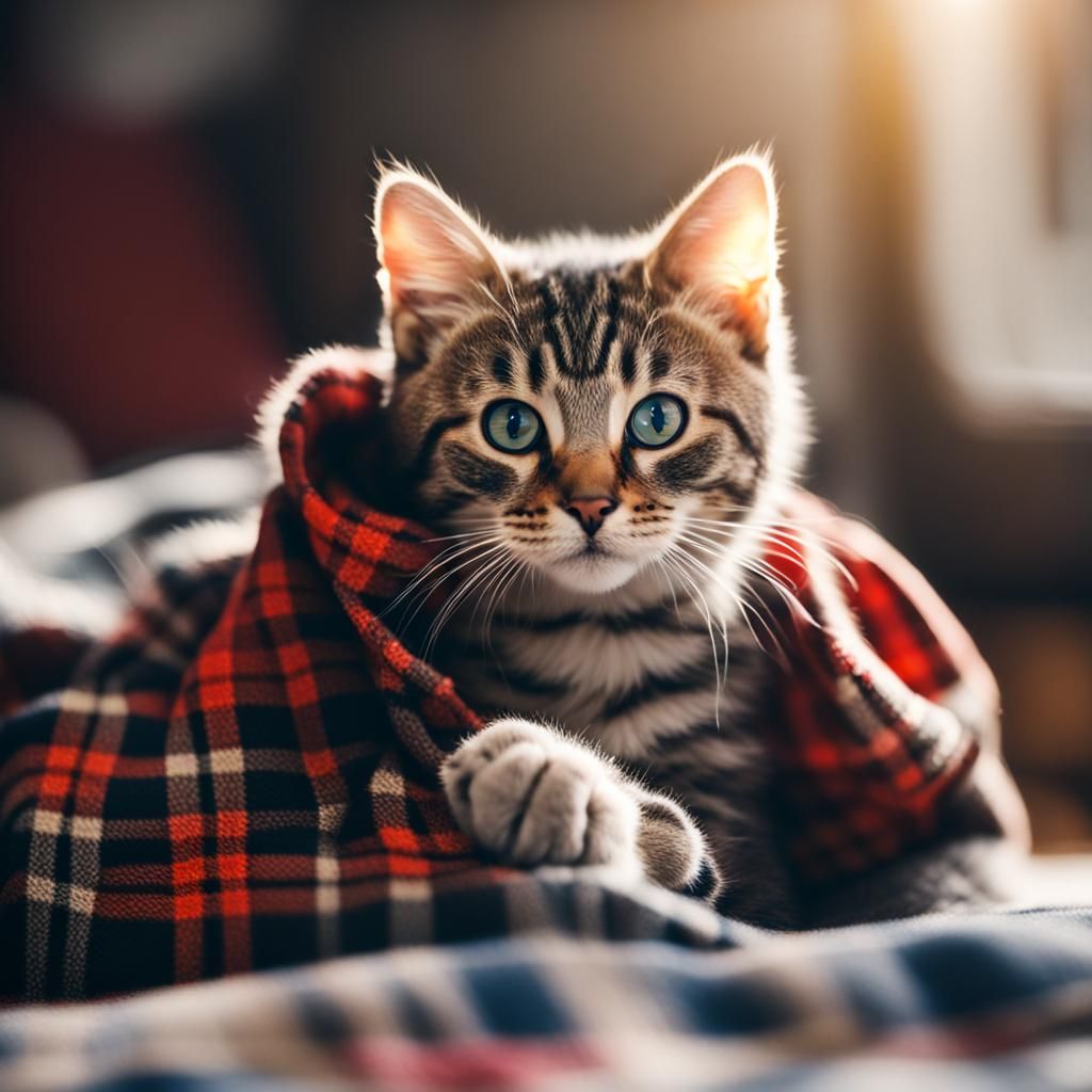 Plaid Kitten Pattern in Natural Bokeh Lighting