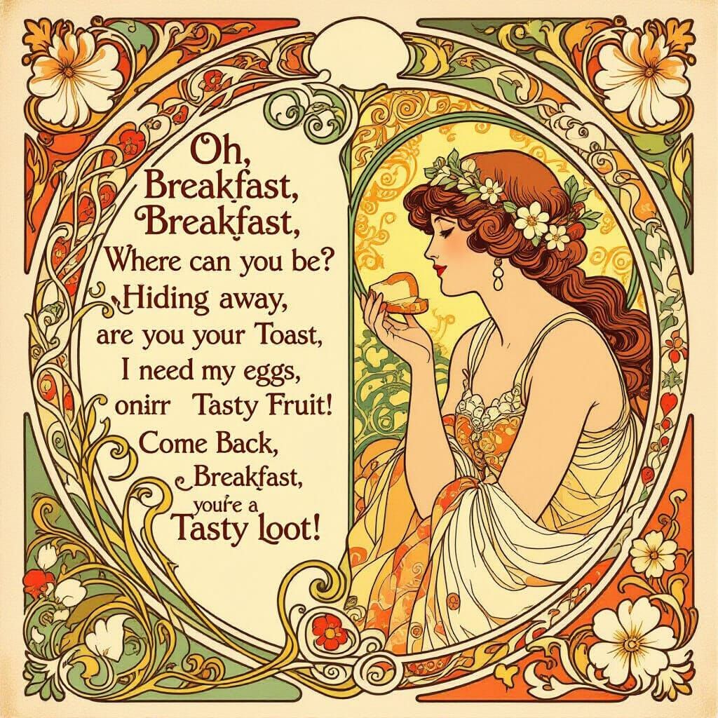 Art Nouveau Breakfast Scene with Floral Motifs