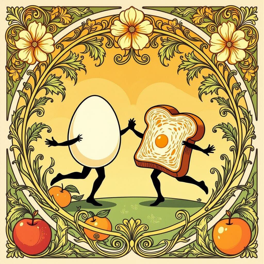 Art Nouveau Breakfast Dance with Anthropomorphic Food