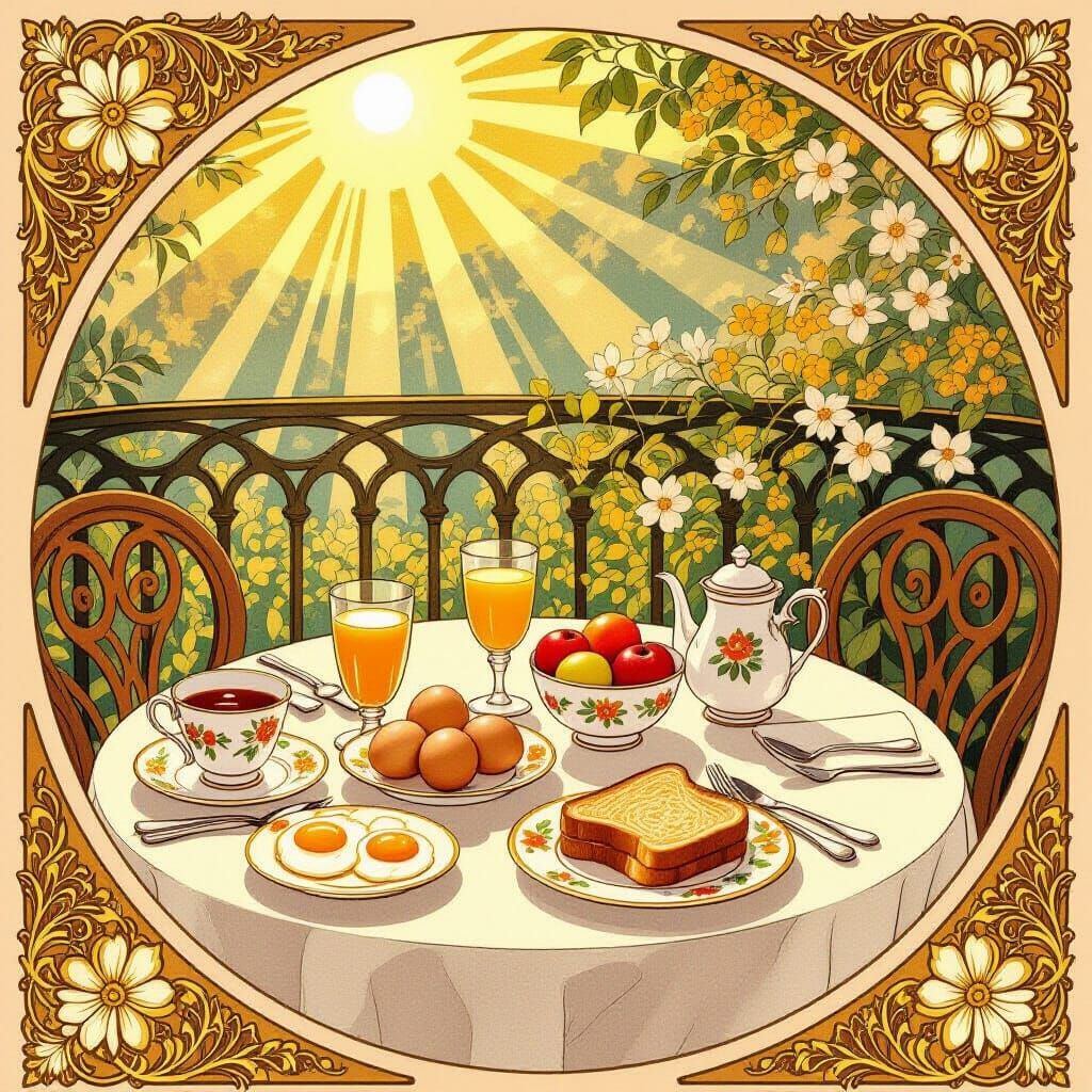 Art Nouveau Breakfast Scene With Golden Light