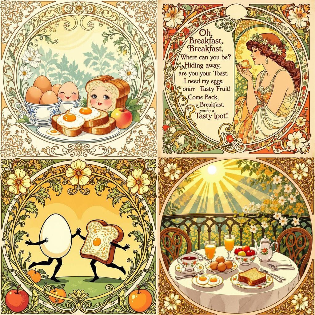 Art Nouveau Breakfast Scene with Eggs and Fruit