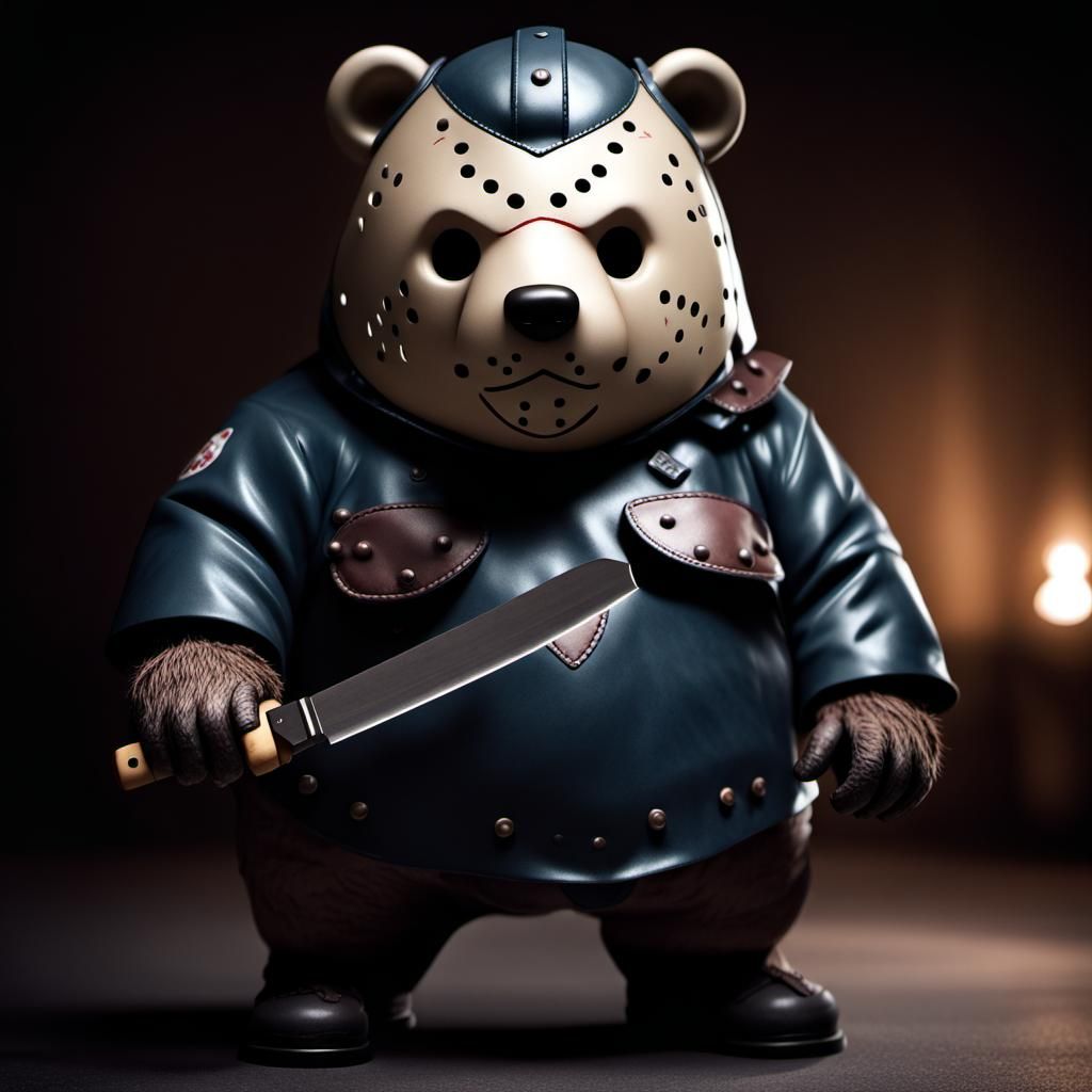 Chibi Obese Bear-Jason Voorhees Portrait in Darkness