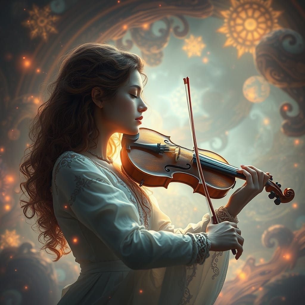 Ethereal Violinist Lost in Whimsical Dreamscape