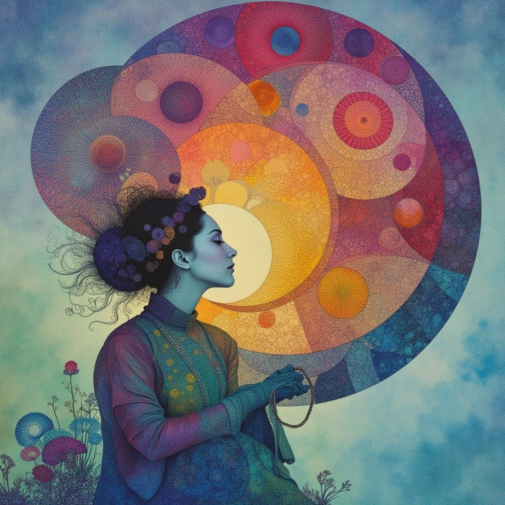 Ethereal Geometric Gathering of Existential Hope in Art Nouv...