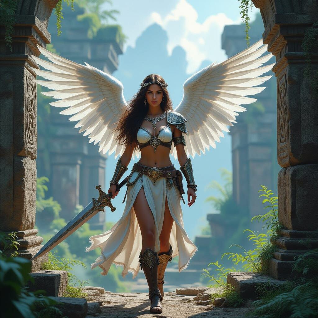Magical Quirky Primitivism.  Female Angel Warrior. Ancient T...