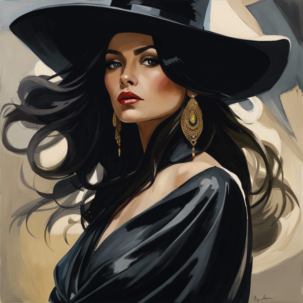 Sad Beauty in Black: Hyperdetailed Digital Portrait