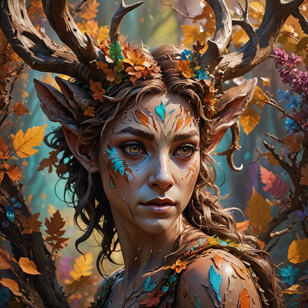 Hyperrealistic Female Faun Portrait with Color Depth