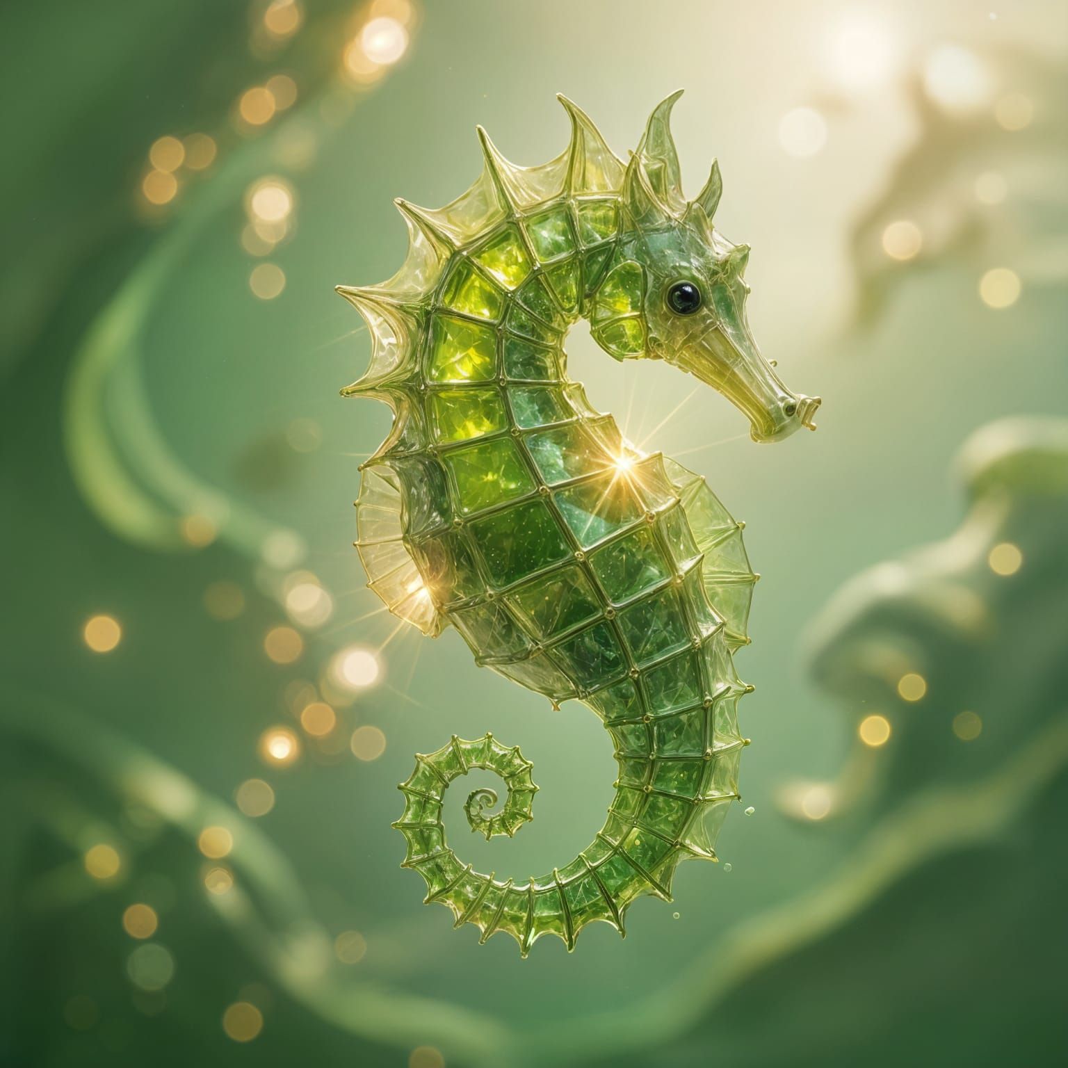 Peridot Crystal Seahorse Glides Through 7D Space