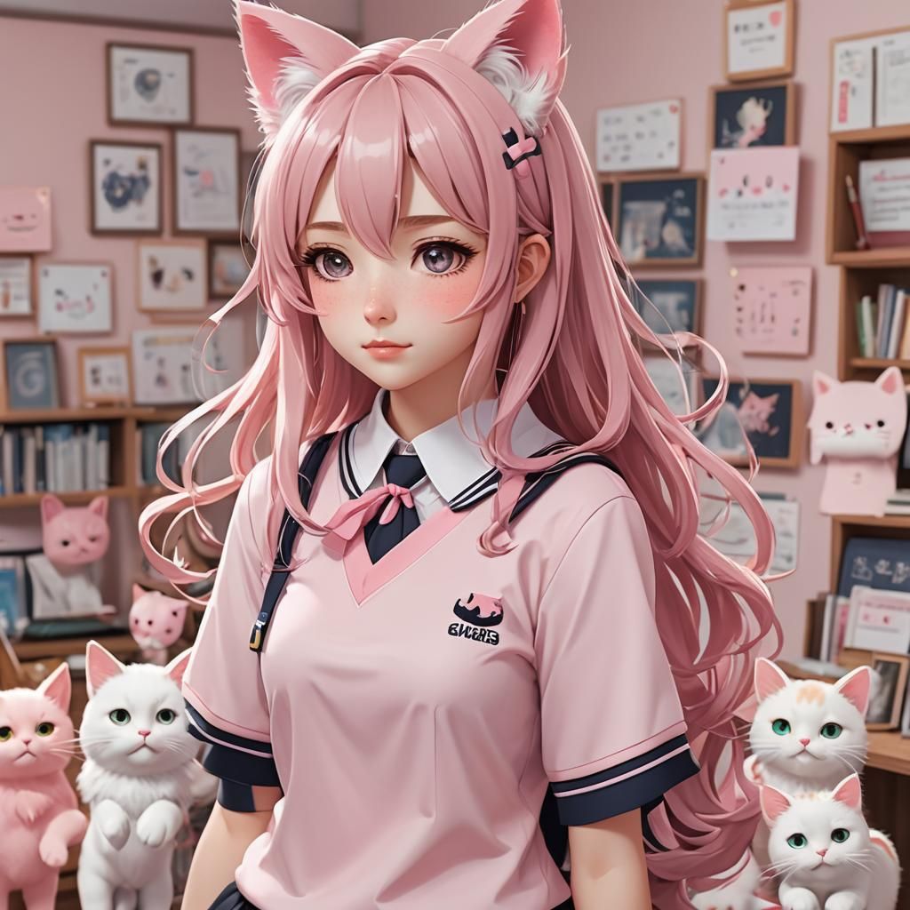 Cute Pink Anime Girl in 3D Anime Art Style