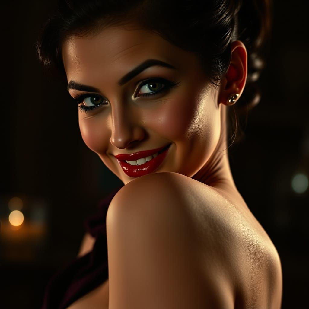 Seductive Portrait with a Playful Wink in Art Deco Style