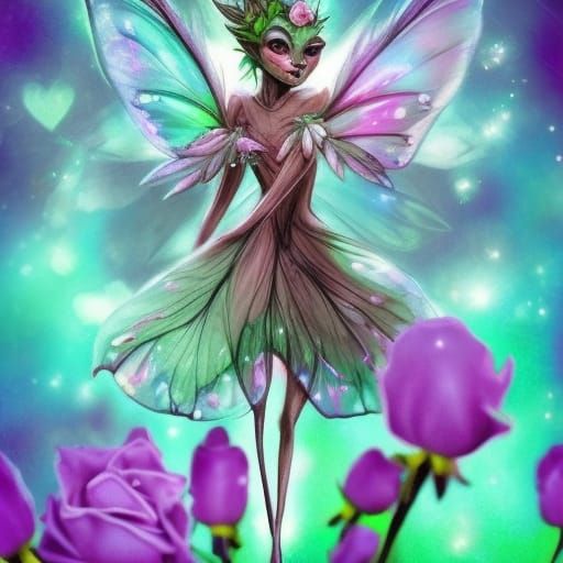 Enchanted Imp Pixie Creature in Floral Field