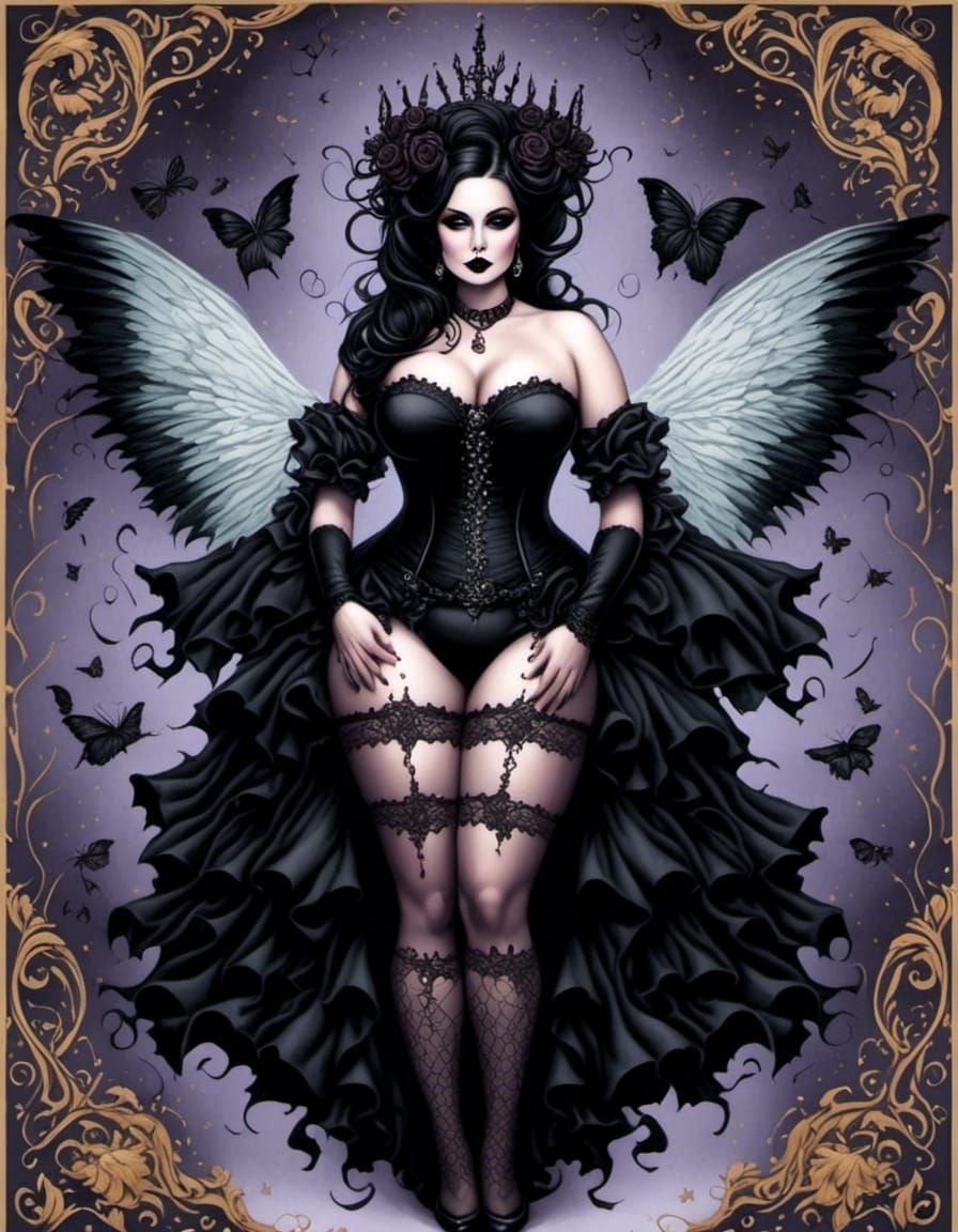 Gothic Fairy Portrait with Tattoos in Karol Bak Style