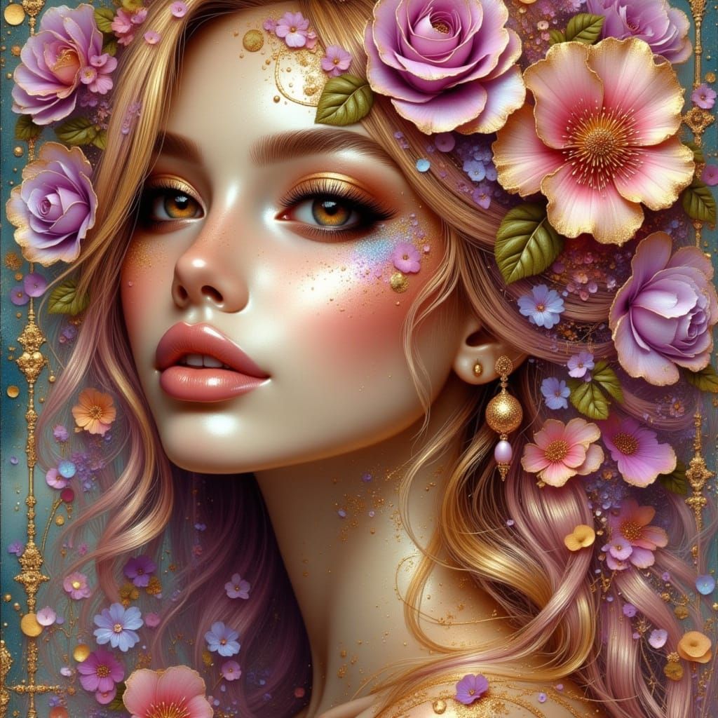 Glass Woman with Gold Accents: Dreamy Fantasy