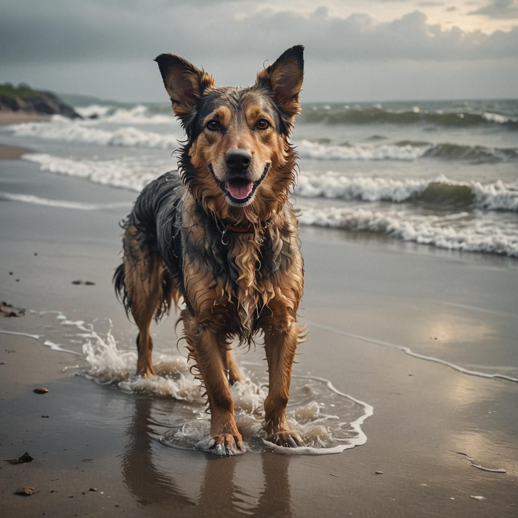 Whimsical Pet Portrait on Misty Beach in 4K