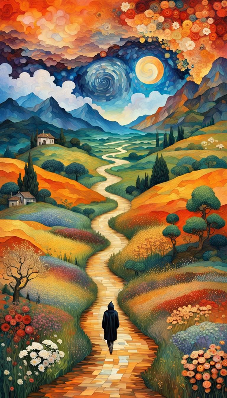 Surreal Fantasy Path Under Starry Sky