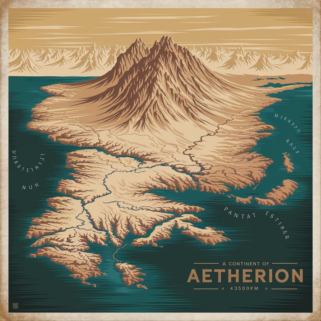 Antique Fantasy Map of Aetherion as Digital Art