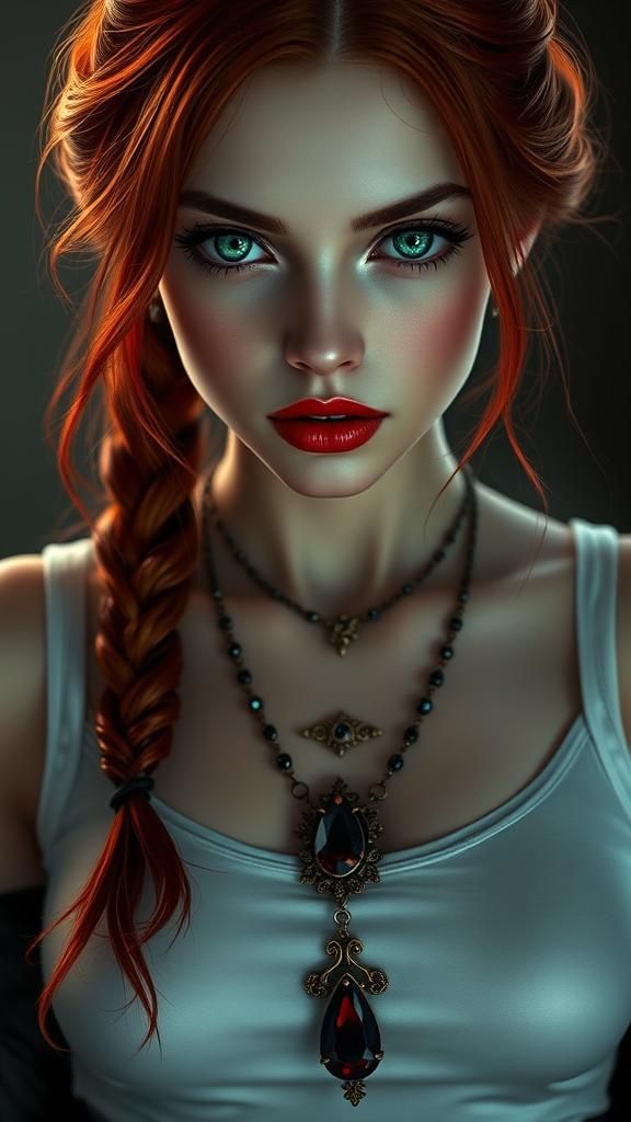 Vampire Woman in Gothic Style with Sapphire Necklace