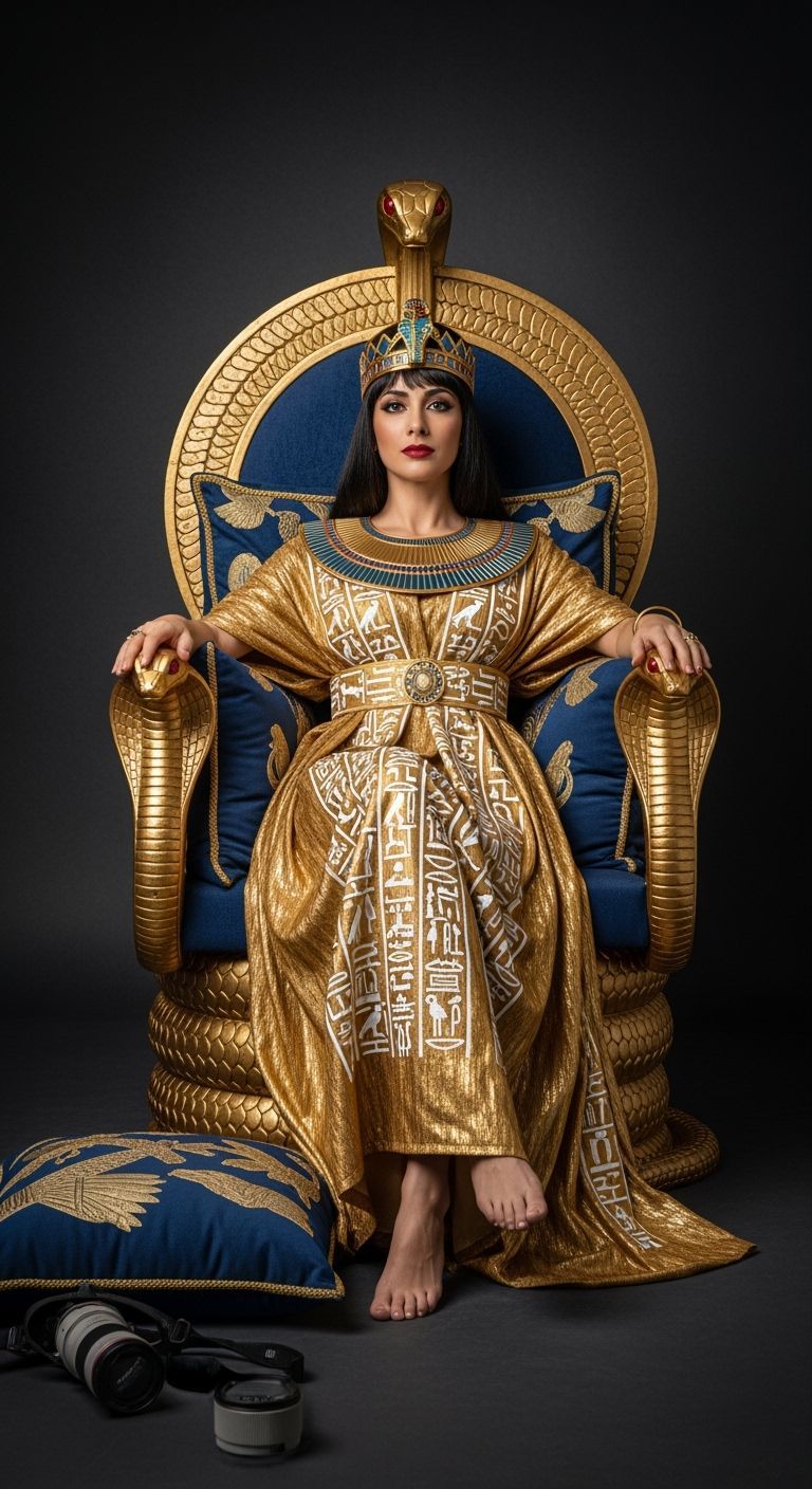 Egyptian Queen on Gold Snake Throne, Lavish Photography