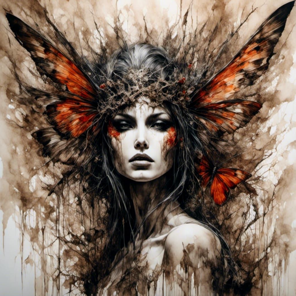 Beautiful Fairy Woman in Ink Painting